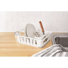 Mainstays Expandable Kitchen Dish Drying Rack with Utensil Holder, Countertop Dish Drainer Rack for Plates, Cups and Kitchen Sink Organization, White