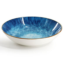 Elama Oceanus 16 Piece Porcelain Double Bowl Dinnerware Set in Blue, Tableware Setting Service for 4