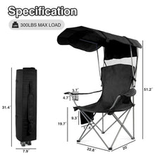 FlexWave Folding Camp Chair，Portable Outdoor Chair，with Shade & Cup Holder，for Camping, Beach, Fishing, and Sports Events