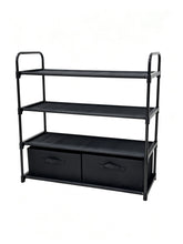 Mainstays 4 Shelf Closet Storage Organizer for Clothes with 2 Fabric Bins, Black, Metal Frame