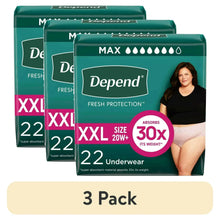 (3 pack) Depend Fresh Protection Incontinence Underwear for Women, Adult Diapers, XXL, 22 Count