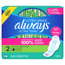 (3 pack) Always Ultra Thin Pads with Wings, Size 2, Long Super Absorbency, 174 Count