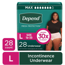 (3 pack) Depend Fresh Protection Incontinence Underwear for Women, Adult Diapers, L, 28 Count