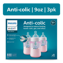 (3 pack) Philips Avent Anti-colic Bottle with AirFree Vent, 9oz, 3pk, Pink, SCY703/13