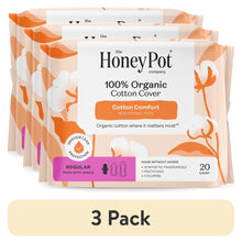 (3 pack) The Honey Pot Company, Non-Herbal Regular Pads with Wings, Organic Cotton Cover, 20 ct.