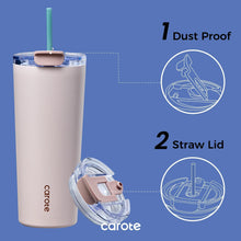 Carote 3pcs Insulated Stainless Steel Water Bottle and Tumbler Set with Straw/Handle, 34oz & 32oz*2, Blue