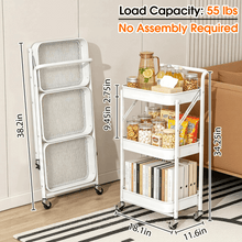 3 Tier Folding Rolling Cart, Folding Utility Cart with Lockable Wheels and Handle, Mobile Foldable Storage Cart Organizer for Kitchen, Bathroom, Office, Living Room
