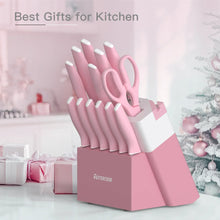 Astercook Knife Set, 14 Pieces Kitchen Knives Set with Healthy Anti-Rust Coating, Stainless Steel Knife Sets with Built-in Sharpener, Sharp & Rust Resistant Dishwasher Safe
