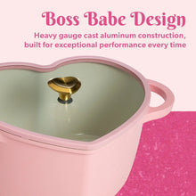 Paris Hilton 4.6 Quart Heart-Shaped Dutch Oven Pot with Lid, Clean Ceramic™ Nonstick Coating & Silicone Rim Glass Lid, Pink