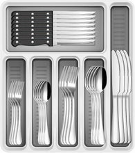 48-Piece Silverware Set with Organizer, Stainless Steel Silverware Flatware Set for 8, Kitchen Utensils with Steak Knives, Mirror Polished Dinner Knife, Forks, Spoons, Tableware Serving Tray