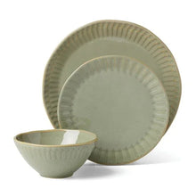 Oneida Entertain 365 12-Piece Artisanal Green Stripe Stoneware Tableware Set (Service for 4)