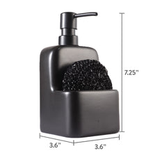Mainstays Ceramic Kitchen Soap Dispenser with Pump and Sponge Holder, Sink Caddy Organizer for Dish Soap, Sponge and Cleaning Supplies, Black