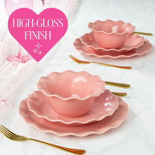 Paris Hilton Heiress Collection 12-Piece Stoneware Dinnerware Set, Plates & Bowls Dish Set, Service for 4, Microwave & Dishwasher Safe, Rose Pink with Scalloped Ruffle Rim
