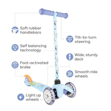Bluey Light Up Wheel Tilt and Turn Toddler Scooter, 3 Wheel Kick Scooter for Kids Ages 3+, Blue