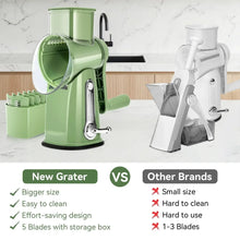 Pukomc Rotary Cheese Grater with Handle- 5 Blades, Suction Base, Mandoline Slicer & Veg Shredder with Blade Storage Box(Green)