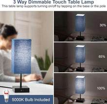 Comzler Bedside Table Lamp Set of 2, Navy Blue Lamps for Bedroom Decor 3-Way Dimmable Touch Lamp with USB C+A Charging Ports LED Bulb Included