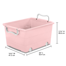 Mainstays Kids Large Pink Plastic Stackable Rolling Toy Storage Basket with Handles