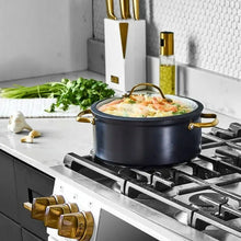 Thyme & Table 5 Qt Non-Stick Stock Pot with Glass Lid in Black & Gold, Signature Collection