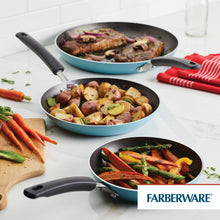 Farberware Easy Clean 3 Pcs Nonstick Frying Pan Set, Dishwasher Safe, 8 Inch, 9.75 Inch, 12 Inch, Aqua