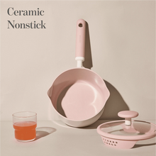 Carote 2.5QT & 3QT Ceramic Nonstick Saucepan Set with Lids, Small Cooking Pot, Induction Compatible, Pink