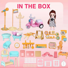 Hengswere 19Inch Dollhouse for Girls, 3 Rooms Princess Dollhouses with Furniture & Accessories and Doll Toy, Premium ABS Plastic, Pink