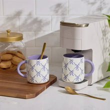 Thyme & Table 14.5 fl oz Purple Bows Stoneware Mug, Set of 2