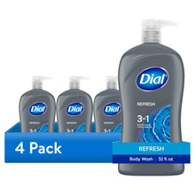 (4 pack) Dial Refresh 3-in-1 Men's Body Wash for Body, Hair & Face, Blue Sage Scent, 32 fl oz