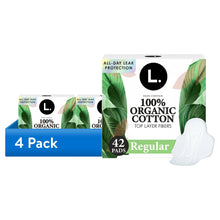 (4 pack) L. Ultra Thin Pads, Organic Cotton Top Layer, Regular, 42 Count