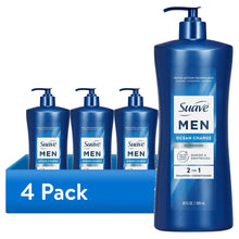 (4 pack) Suave Men Refreshing 2-in-1 Body & Face Wash with Glycerin & Vitamin E, Ocean Charge, 28 fl oz
