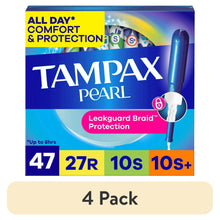 (4 pack) Tampax Pearl Tampons Multipack with LeakGuard Braid, Regular/Super/Super Plus, 47 Count