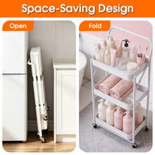 3 Tier Folding Rolling Cart, Folding Utility Cart with Lockable Wheels and Handle, Mobile Foldable Storage Cart Organizer for Kitchen, Bathroom, Office, Living Room