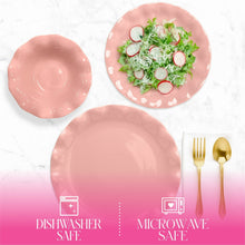 Paris Hilton Heiress Collection 12-Piece Stoneware Dinnerware Set, Plates & Bowls Dish Set, Service for 4, Microwave & Dishwasher Safe, Rose Pink with Scalloped Ruffle Rim
