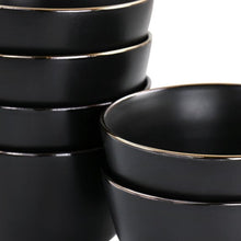 Elama Paul 6 Piece Stoneware Bowl Set in Matt Black with Gold Rim