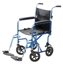 Carex Steel Transport Chair with 19" Seat, Swing-Away Footrests, Blue, 300 lb Weight Capacity