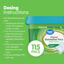 Great Value Original Dishwasher Pacs, Fresh Scent, 115 Count