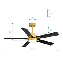 ALKAFY 52 inch Gold & Black LED Ceiling Fan with Remote - Adjustable Reversible Motor for Bedroom Living Room - USA MEGA SHOP