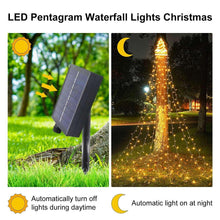 Magotan 12ft 350 LED Waterfall Christmas Lights Outdoor Decoration Twinkle Solar Christmas Tree String Lights with Top Star Xmas Holiday Garden Yard Decoration, Warm White - USA MEGA SHOP