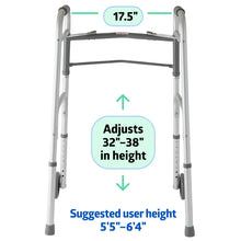Medline Lightweight Folding Walker for Seniors with 5-Inch Wheels, Steel, Silver, 300 lb Weight Capacity