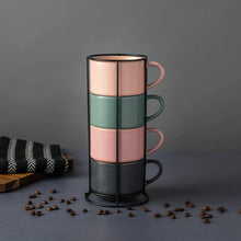 Thyme & Table 4 Pack Stacking Mugs, Reactive Mix of Colors 11.1 fl oz, Stoneware