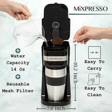 Mixpresso 1-Cup Drip Coffee Maker, Personal Single Serve Coffee Maker & 14oz Travel Mug