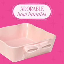 Paris Hilton Ceramic Square Baking & Casserole Dish, 8 x 8 x 2.75 in, Oven Safe to 450°F, Dishwasher & Microwave Safe, Pink with Bow Handles