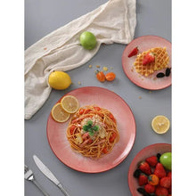 Bestone 12 Piece Dinnerware Set ，Chip Resistant, Dinnerware Sets, Plates, Dishes, Bowls, Service for 4, Pink And White