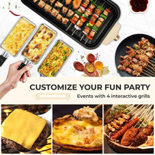 Electric Smokeless Indoor Grill – Non-Stick Raclette BBQ with 3 Mini Pans, Perfect for Grilling, Roasting & Frying, Easy to Clean, 1500W (Beige)