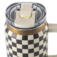 Thyme & Table 32 fl oz Stainless Steel Luna Tumbler with Handle and Dual Straw Lid, Cream & Black Check