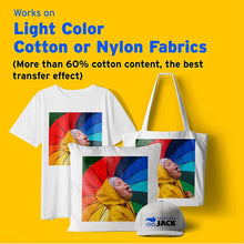 Printers Jack Iron on Heat Transfer Paper for White and Light Fabric, 1 Layer, 20 Sheets 8.3x11.7 inch