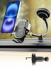 Bracketron OneClick 3-in-1 Car Phone Mount for Dashboard, Windshield & Vent with 7” Flexible Gooseneck, One-Handed Click Grip, 360° Rotation, TemperBond Suction