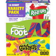 Fruit Roll-Ups, Fruit by the Foot, Gushers Gluten Free Fruit Flavored Snacks (16 Pouches)