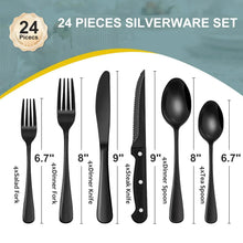 Bluebow Black Silverware Set with Steak Knives, Flatware Cutlery Set for 4, Food-Grade Stainless Steel Kitchen Tableware Set