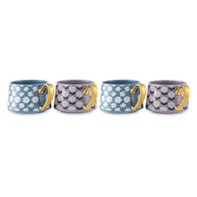 Thyme & Table 4 Pack Blue and Purple Daisy Print Teacup Mugs with Gold Handles 11.8 fl oz, Stoneware