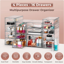 Sorbus Clear Acrylic Makeup Organizer, 4-Piece Stackable Storage, 16 Drawers